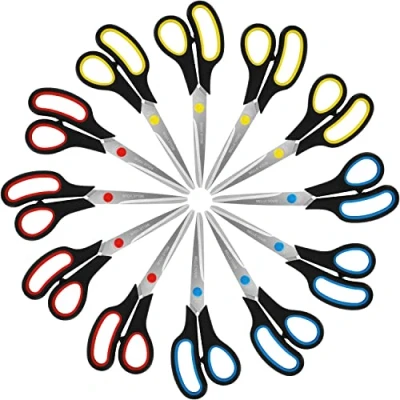 Immagine di Belle Vous Confezione da 12 Forbici Multiuso Lunghezza Complessiva 21 cm Lame Affilate in Acciaio Inox con Impugnatura Morbida e Confortevole Ufficio, Casa Artigiana