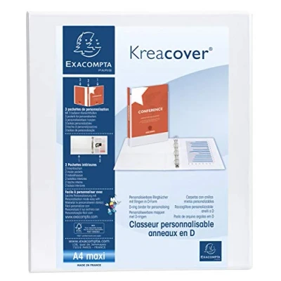 Immagine di Exacompta 51841E Conf. da 10 Raccoglitori Personalizzabili 4 Anelli a D 20 mm Copertina Foderata PP con Tasca Fronte/Dorso/Retro Dorso 38 F.to Esterno 27.3x32 cm per A4 Maxi Bianco