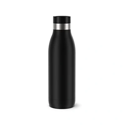 Immagine di Emsa Botella Bludrop Basic N31101, 0,5 litros, 100% hermética, cierre Quick Press, placer de beber 360, calor 12 h frío 24 h, apto para lavavajillas, acero inoxidable, color negro