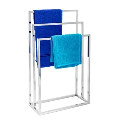 Immagine di Relaxdays Portasciugamani da Terra, in Acciaio Inox Cromato, 3 Barre, HxLxP: 82,5x46x21cm, Piantana Moderna, Argentato, Argento, 1 pz