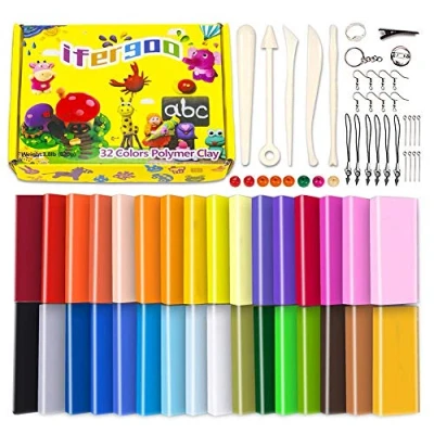 Immagine di Argilla Polimerica iFergoo 32 Colori Forno Cuocere Modellazione Set, DIY Sicuro e Non Tossico Modellante con Strumenti di Scultura Accessori Manuali, Regalo per Bambini