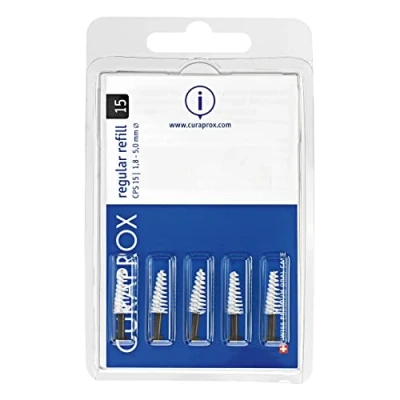 Immagine di Curaprox, scovolini interdentali CPS 15 regular plus, nero, conico, diametro 1,8 mm, efficacia 5 set con e supporto UHS 451