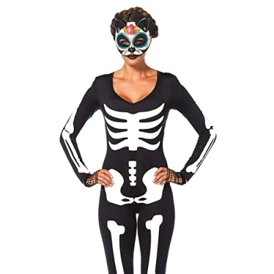 Immagine di Leg Avenue 8534603007 Disguise per l&#039;adulto 85346 Modello Combinazione Skeleton Fluorescente Taglia L Nero/Bianco