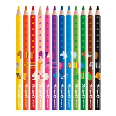 Immagine di Pelikan Combino Mix e Match, Matite Colorate Jumbo, Triangolari Ergonomiche per Bambini, Educative, con Animali Combinabili sul Fusto. Astuccio 12 Colori Assortiti
