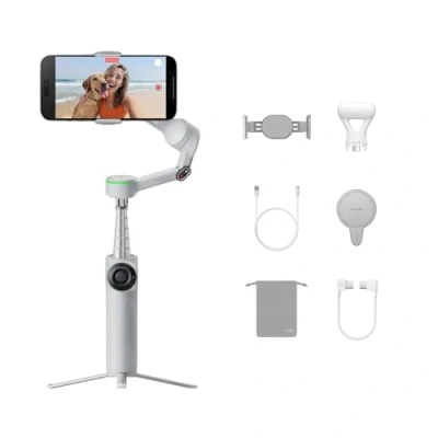 Immagine di Insta360 Flow 2 Pro Pack Creator Grigio Pietra Gimbal per smartphone AI, Apple DockKit, modalità di inclinazione libera, treppiede/selfie stick incorporati, adatto a vlog/viaggi, Spotlight e MagSafe.