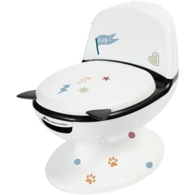 Immagine di Bebeconfort WC Mini Size, Vasino bambini, 1 4 anni, 0 20 kg, Design realistico con paraspruzzi, Suono dello scarico, Tazza rimovibile, Facile da pulire, Piedino in gomma, Orsetto, Black &amp; White