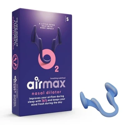 Immagine di Dilatatore nasale airmax Migliora il flusso d’aria del 76% Antirussamento Respirare più liberamente attraverso naso Dormire e svegliarsi riposati 1x small blu Dispositivo anti russare per uomini donne Custodia gratuita inclusa