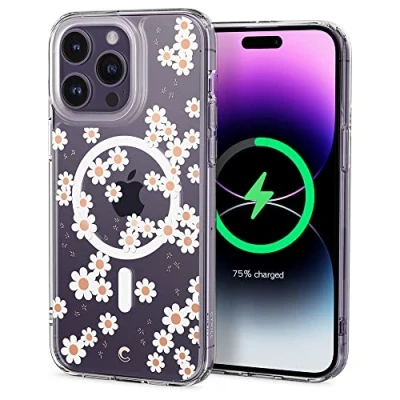 Immagine di CYRILL di Spigen Cecile Mag [Ricarica Magnetica] Cover Compatibile con iPhone 14 Pro 6.1&quot; (2022) Fiore Fiori Trasparente TPU Bumper Custodia Margherita Bianca