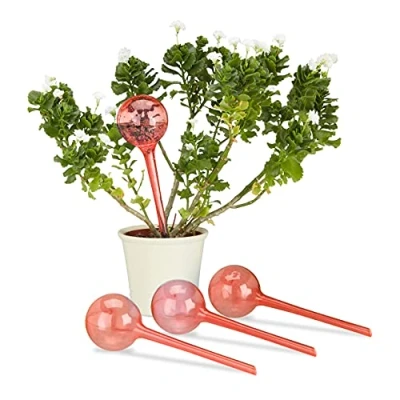 Immagine di Relaxdays Set 4 Sfere per Irrigazione, Dosatori d’Acqua Piante da Vaso, Durata 2 Settimane, in Plastica, rosso