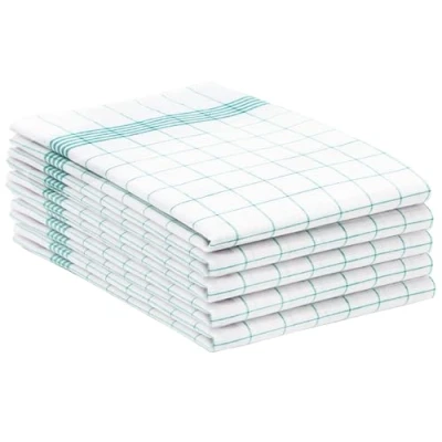 Immagine di ZOLLNER 5 Strofinacci canovacci in cotone 50x70 cm burrazzi da cucina assorbenti e resistenti a quadretti bianchi turchesi lavabili 95C qualità gastronomica certificato OEKO TEX (R)