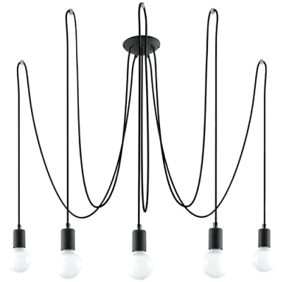 Immagine di SOLLUX lighting EDISON 5 Lampadario Nero con Sorgenti E27 Lampadine Non Incluse Minimalista per Camera da Letto Soggiorno Luce Moderna