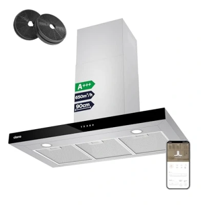 Immagine di CIARRA CBCS9102 Classe A+++ Cappa Aspirante 90 cm da Cucina Scarico/Aria Ricircolata 4 Velocità Livelli Controllo Touch LED 650m3/h con filtro a carbone CBCF003