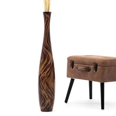 Immagine di Leewadee Grande Vaso Da Terra: Alto Stile Boho In Legno Di Mango Per Rami Pampa, 90 cm, Marrone Chiaro