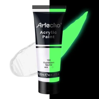 Immagine di Artecho vernice acrilica fluorescente neutra 120 ml, impermeabile e resistente alla luce, ad asciugatura rapida, per tela, legno, tessuto, artigianato, pelle pietra.