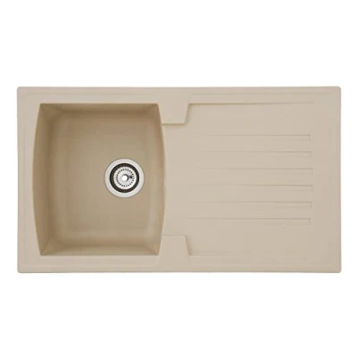 Immagine di Respekta Lavello da cucina Boston in mineralite color beige sabbia/ incasso con 1 vasca, dimensioni 86 x 50 cm / adatto per mobili sottolavello 45 di larghezza