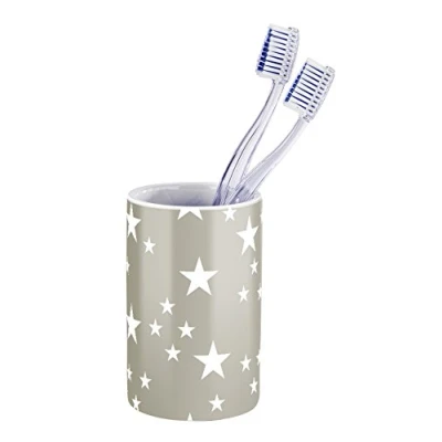 Immagine di Wenko 22433100 Stella Bicchiere porta spazzolini in ceramica tortora 6,5 x 11 cm