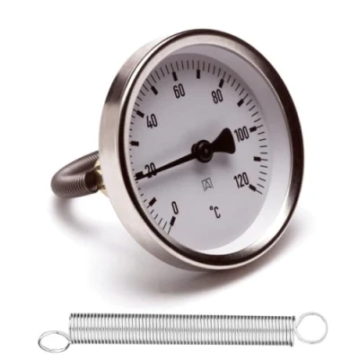Immagine di Schläfer 0930171 Termometro bimetallico a contatto per Tubi con clip Molla Bimetallica Acciaio Inossidabile, cassa diametro 63 mm scala 0 120 C.