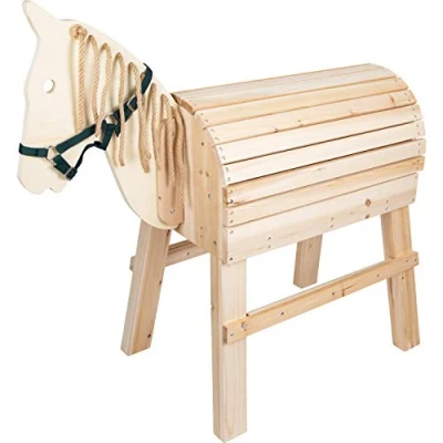 Immagine di Small Foot Legno per Bambini dai 3 Anni, Cavallo da Equitazione con Gradino potervi Montare Facilmente in groppa, Supporto Salire e Cavezza, Adatto Esterno, 11664, Colore Beige, S