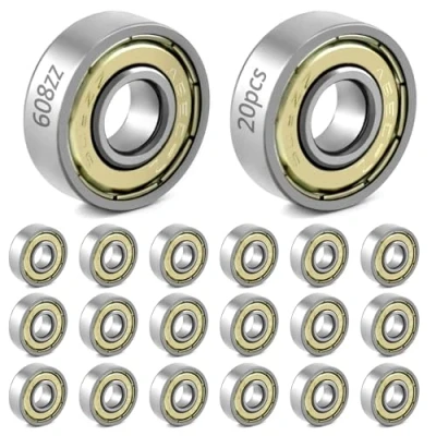 Immagine di QWORK 20 Pezzi Cuscinetti a Sfera 608zz, Doppia Protezione, per Skateboard, Scooter, Pattini in Linea, 8 mm x 22 7
