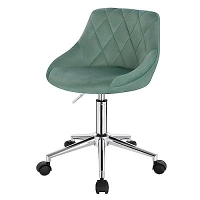 Immagine di EUGAD Sedia da Scrivania Moderna Girevole Ufficio a Ruote Sgabello Regolabile in Velluto Trapuntato per Camera Letto Turchese 0170BGY