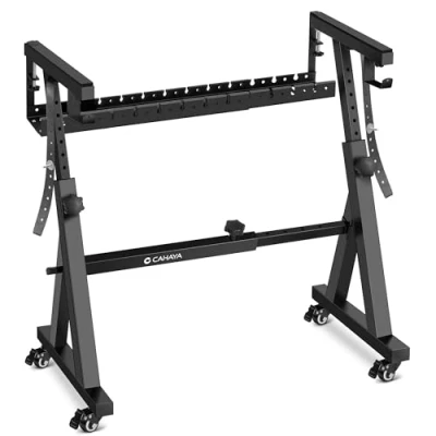 Immagine di CAHAYA Supporto per Tastiera Mobile e Stabile: Carico 900kg, Struttura Z Rinforzata 4cm, Altezza &amp; Larghezza Regolabili, Cestino Portaoggetti Ruote, Compatibile con Pianoforti Digitali 61 88 Tasti