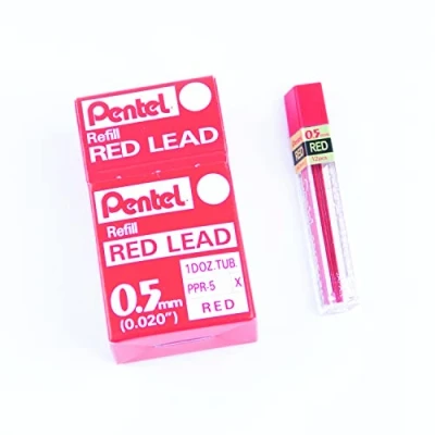 Immagine di Pentel PPR 5 Mina per portamine, 0,5 mm, confezione da 12, colore: Rosso
