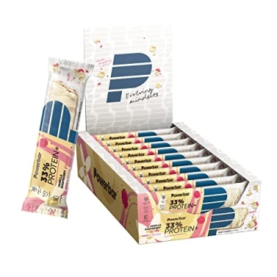 Immagine di Powerbar 33% Protein Plus Vanilla Raspberry 10x90g Barretta ad alto contenuto proteico + Proteine del siero latte e della caseina