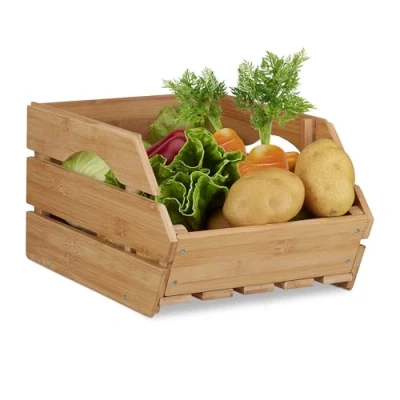 Immagine di Relaxdays Cassetta Bambù, Contenitore Impilabile, Box Portaoggetti Aperto, Stabile HLP: 20,5x27x38 cm, Marrone Naturale