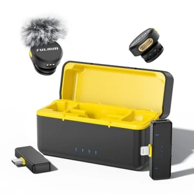 Immagine di FULAIM Microfono Lavalier Wireless per iPhone/Android/PC, Mini a Bavero Con Cancellazione Del Rumore e Durata Della Batteria Di 32 Ore, Registrazione Video Podcast Vlogging YouTube