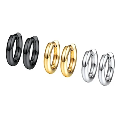 Immagine di Orecchini Cerchietto Donna Set di Cerchio Uomo Stile Hip Hop, 3 Paia 6 Pezzi, 10 mm Diametro, Acciaio Inossidabile/Placcato Oro 18K, Colore Argento Nero(Confezione Regalo) Prosteel