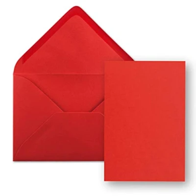 Immagine di Set di 25 biglietti con buste, formato DIN A5, 14,8 x 21 cm, rosso, C5, 15,4 22 incollaggio a umido