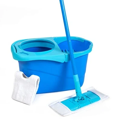 Immagine di Spontex Express System + Sistema Lavapavimenti a Panno Piatto con Secchio e Strizzatura Rotante 2 Panni di Ricambio in Microfibre