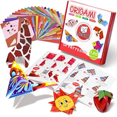 Immagine di Gamenote Carta Origami, 120pcs Origami per Bambini Doppia Faccia Fogli Colorati di 54 Bellissimi Modelli Diversi con Manuale Insegnamento Colorato Set Cartoncini