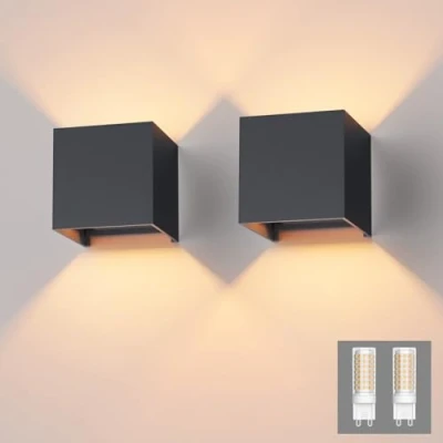 Immagine di Klighten 2 Pezzi Lampade da Parete per Interni/Esterno Bianco Caldo 3000K Applique Con G9 Lampadina Sostituibile, Portico, Bagno, Corridoio,Balcone (Antracite)