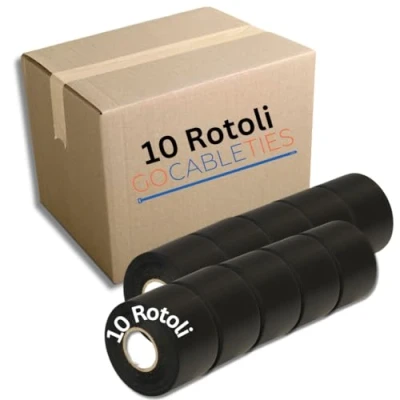 Immagine di GOCABLETIES Nastro isolante nero 50 mm x 33 m Robusto ed autoadesivo Per proteggere, unire e riparare cavi 10 rotoli