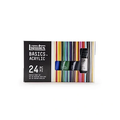 Immagine di Liquitex 3699397 Basics Pittura acrilica, Pigmenti per artisti monopigmentati, Resistente alla luce, durevole nel tempo, Finitura satinata, Set di colori 24 Tubetti da 22 ml