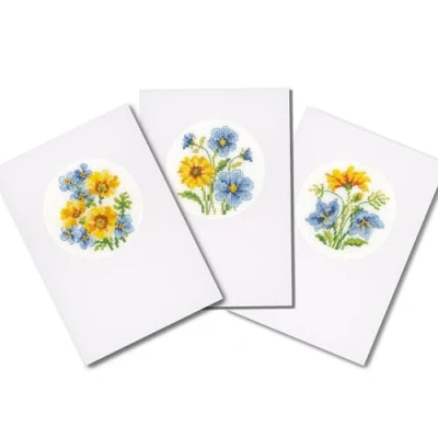 Immagine di Vervaco Grußkarten Blumen, Set da 3, Zählmuster Kit Punto Croce numerato: cartoncino, Fiori Blu e Gialli: di Cotone, Multicolore, 10.5 x 15.0 0,3 cm, 3 unità