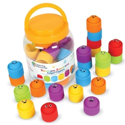 Immagine di Learning Resources 24 Popper Emozionali Antistress Arcobaleno per la Classe, Età 3+, Esprimi i Tuoi Sentimenti, Giocattoli Sensoriali l&#039;Autismo, Squishy, ASE