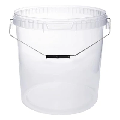 Immagine di BenBow Secchio con coperchio 30l trasparente 5x 30 litri sicuro per gli alimenti, stabile, ermetico, a prova di perdite, inodore contenitore stoccaggio in plastica, maniglie vuoto
