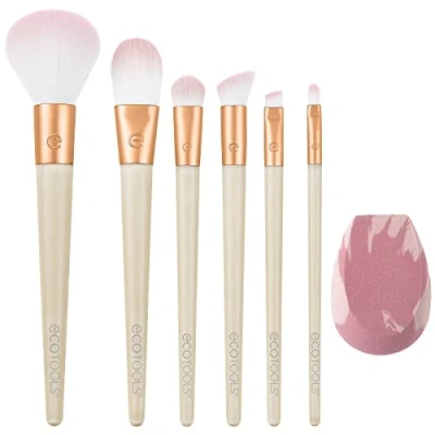 Immagine di EcoTools Edizione limitata avvolta in kit di pennelli e spugnette per trucco, frullatore il viso, applicazione senza cuciture copertura costruibile, set regalo da 7 pezzi