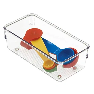 Immagine di iDesign Linus organizer per cassetti, piccolo cassetto in plastica posate e altri utensili, trasparente, 8,1 cm x 25 5,1