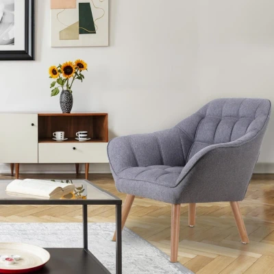 Immagine di Poltrona scandinava Zentao in tessuto grigio chiaro Menzzo