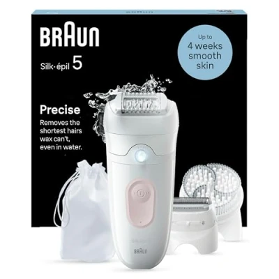 Immagine di Braun Silk épil 5 Depilatore Donna, Epilatore Elettrico Donna Per Una Epilazione Semplice, Wet &amp; Dry, Pelle Liscia a Lungo, Con Testine Rasoio 060, Bianco/Rosa0