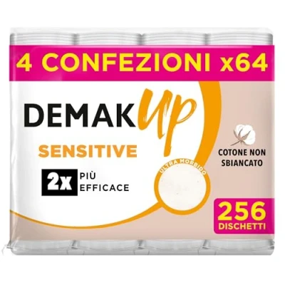 Immagine di Demak&#039;up Sensitive dischetti struccanti in cotone, Maxi Formato 4 confezioni da 64 dischetti, 256 totali