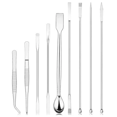 Immagine di stonylab 9 Pezzi Laboratorio Micro Cucchiaio e Set di Spatole, Acciaio Inossidabile Doppio Attacco Spatole da Cucchiai Campionamento Scoopulas Ponderazione con Pinzette