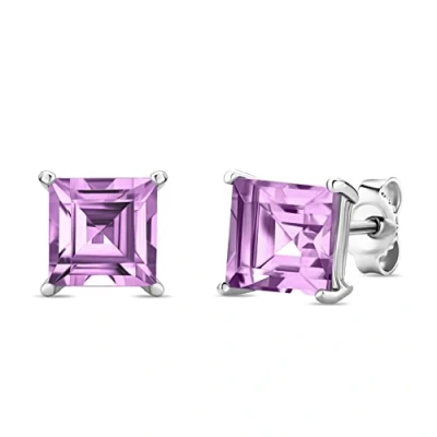 Immagine di Miore Orecchini da Donna in Oro Bianco 9 Ct 375, con Gemma Quadrata e 4 Bracci Ametista 6.5x6.5 mm, Pietre Viola Farfalla