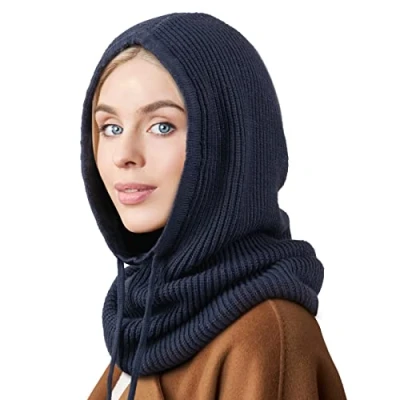 Immagine di DRESHOW Cappelli Invernali per le Donna Balaclava Knit Beanie Skull Cap con Coulisse Caldo Cappuccio Sciarpa Cappello