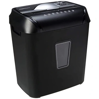Immagine di Amazon Basics Distruggidocumenti da 12 fogli, a Taglio croce, con funzione distruggi carta/carte di credito, 10 Nero