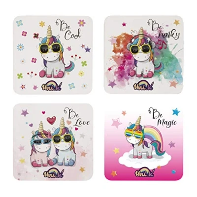 Immagine di Set di 4 sottobicchieri Konix Unik 10,4 x cm Base in sughero antiscivolo Motivo unicorno