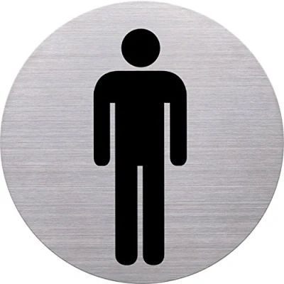 Immagine di Helit H6270900 Cartello per bagno uomini, diametro 115 mm, autoadesivo, in acciaio INOX